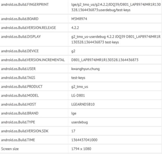 LG Optimus G2 (D801) with Qualcomm Snapdragon 800