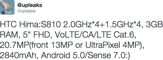 Tweet @upleaks about HTC Hima Tweet @upleaks about HTC Hima