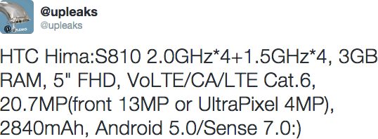 Tweet @upleaks about HTC Hima