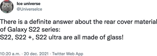 Tweet Ice Universe about S22 Series