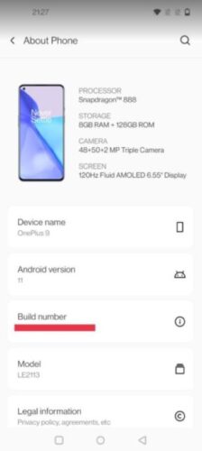 OnePlus 9 screenshot specifications