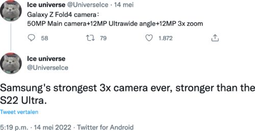 Tweet de @UniverseIce à propos du Samsung Fold 4