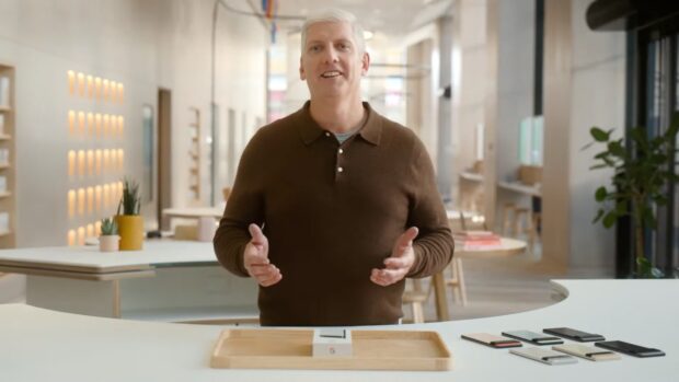 Googles current Senior Vise President Devices & Services Rick Osterloh showing off Pixel devices