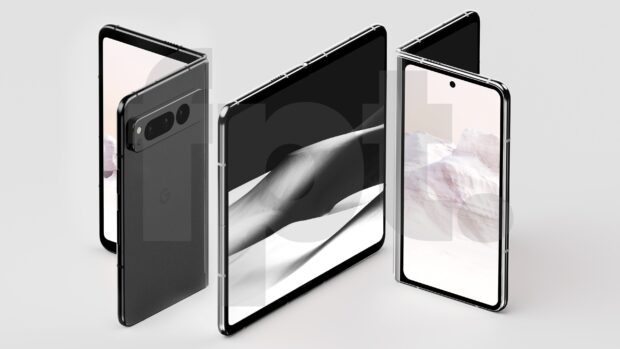 Render depicting the still unannounced foldable Google Pixel Fold in Obsidian Black