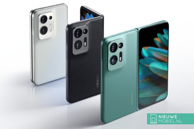 De drie kleuren van de Oppo Find N2 opvouwbare telefoon 