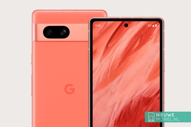 Google Pixel 7a showing in Coral color