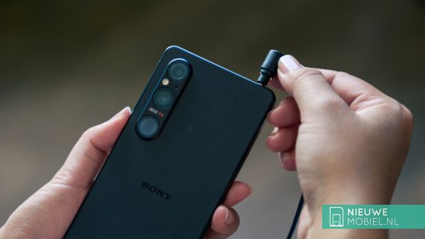 Sony Xperia 1V showing its back and headphone jack