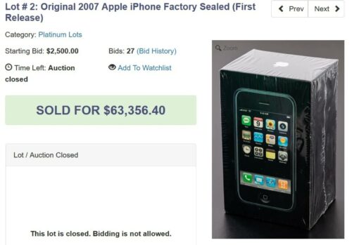 Normalmente los teléfonos pierden su valor. No este iPhone de primera generación. Ese se vendió (nuevo en caja) por $63,356.40 🤯🤯🤯