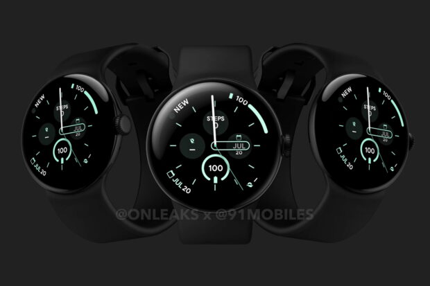 Google Pixel Watch 3 render as shared by @onleaks on 91mobiles