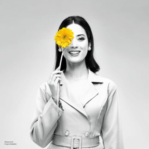 Samsung India Instagram post showing woman with a yellow flower in front of her face