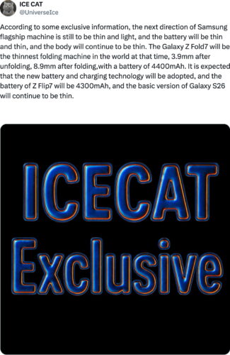 @UniverseIce tweet about Samsung Galaxy Z Fold 7 thinness @UniverseIce tweet about Samsung Galaxy Z Fold 7 thinness