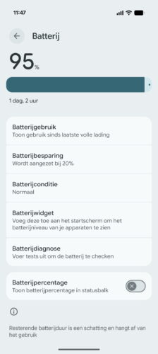 Google Pixel 10 Pro Screenshot Batterij
