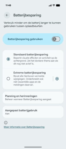 Google Pixel 10 Pro Screenshot Batterijbesparing