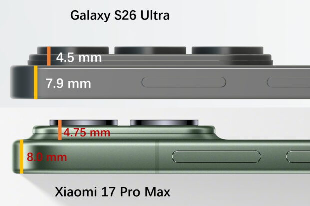 Samsung Galaxy S26 thickness vs Xiaomi 17 Pro Max @UniverseIce