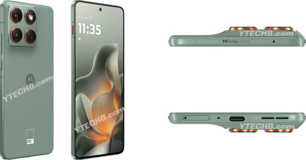 Motorola edge 70 in Pantone Lily Pad from the side