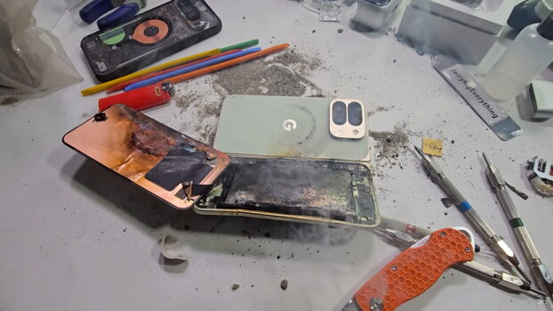 Google Pixel 10 Pro Fold burned by Jerryrigeverything