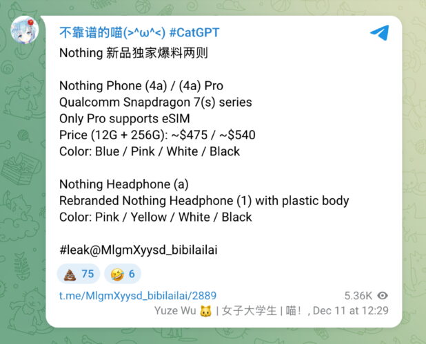 Nothing Phone 4a and Phone 4a Pro specs via MlgmXyysd Bibilailai