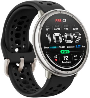 Amazfit active 2 round zwart silicone voorkant linkerzijkant