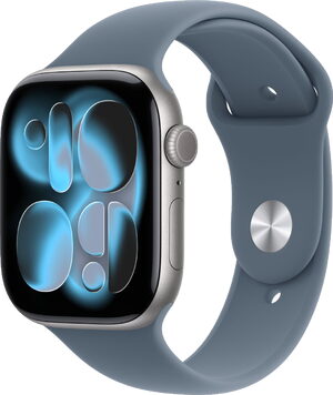 Apple Watch Series 11 42mm aluminium space grijs blauw band