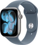 Apple Watch Series 11 42mm aluminium space grijs blauw band