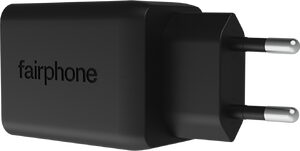 Fairphone 65w triple port fast charger zwart achterkant rechterzijkant
