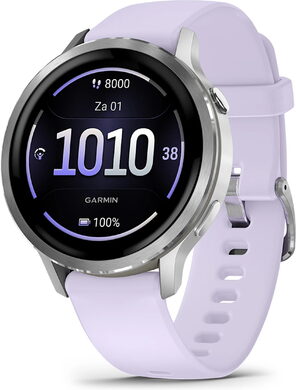 Garmin Venu 4 41mm zilver paars voorkant rechterzijkant