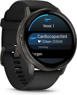 Garmin Venu 4 45mm zwart voorkant linkerzijkant