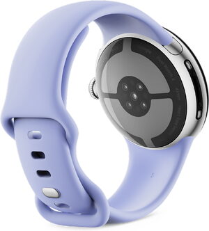 Google Pixel Watch 4 41mm zilver blauw band achterkant linkerzijkant schuin