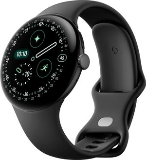 Google Pixel Watch 4 45mm zwart voorkant rechterzijkant