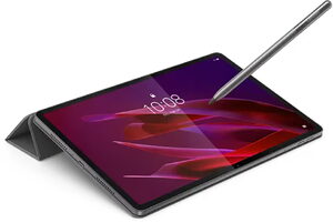 Lenovo Yoga Tab grijs voorkant linkerzijkant onderkant schuin pen