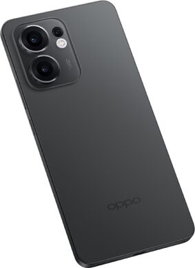 Oppo reno 13 f 5g grijs achterkant rechterzijkant schuin