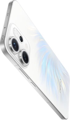 Oppo reno 14 5g wit achterkant bovenkant rechterzijkant schuin