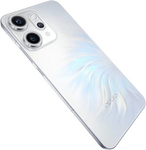 Oppo reno 14 pro 5g wit achterkant rechterzijkant schuin