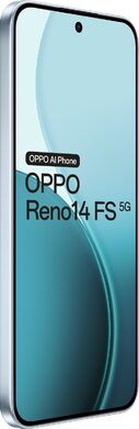 Oppo Reno14 FS 5G opal blauw voorkant linkerzijkant