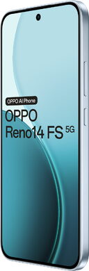 Oppo Reno14 FS 5G opal blauw voorkant rechterzijkant