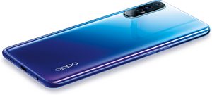 Oppo Reno3 Pro blue back tilted ed