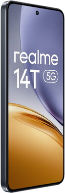 realme 14T 5G zwart voorkant linkerzijkant