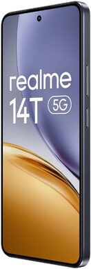 realme 14T 5G zwart voorkant rechterzijkant