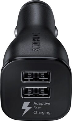 Samsung adaptive fast charging dual port vehicle charger zwart bovenkant