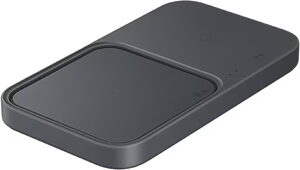 Samsung fast wireless charger duo gris couverture côté gauche en bas