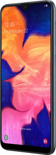 Samsung Galaxy A10 schwarz Vorderseite rechte Seite