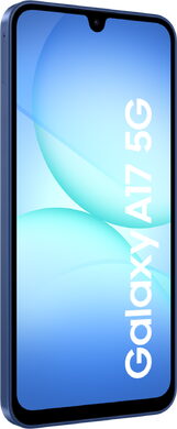 Samsung Galaxy A17 5G blauw voorkant linkerzijkant