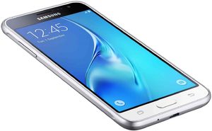 Samsung Galaxy j1 2016 white front left side tilted ed