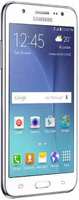 Samsung Galaxy J5 wit voorkant linkerzijkant