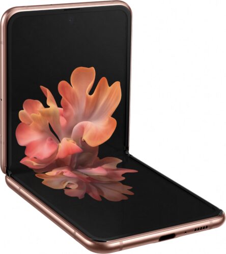 Samsung Galaxy Z Flip 5G bronze in side opened tilted ed