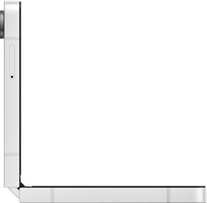 Samsung Galaxy Z Flip 7 FE wit linkerzijkant half geopend