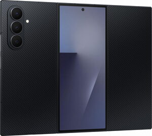 Samsung Galaxy Z TriFold black front left side opened