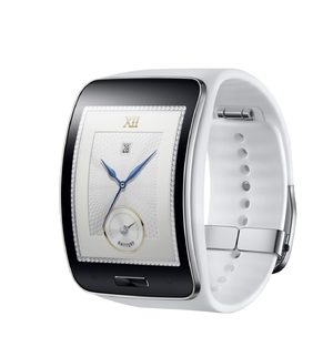 Samsung Gear s white tilted ed right side