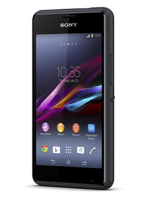Sony Xperia E1 zwart voorkant schuin