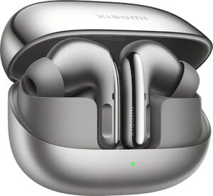 Xiaomi Buds 5 Pro titanium grijs case voorkant linkerzijkant geopend